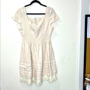 Pol Elegant Cream Dress with Lace Trim